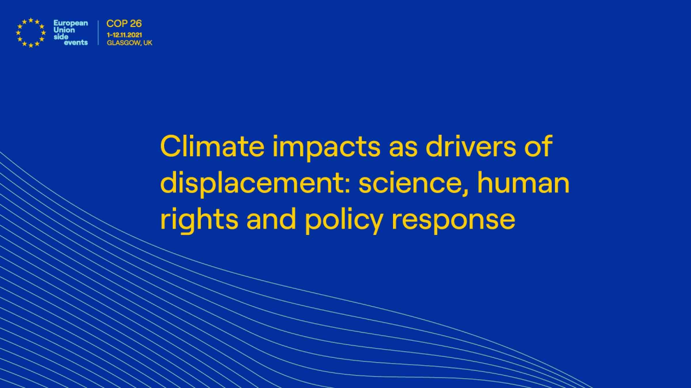 Banner of the climate impacts as drivers of displacement side event