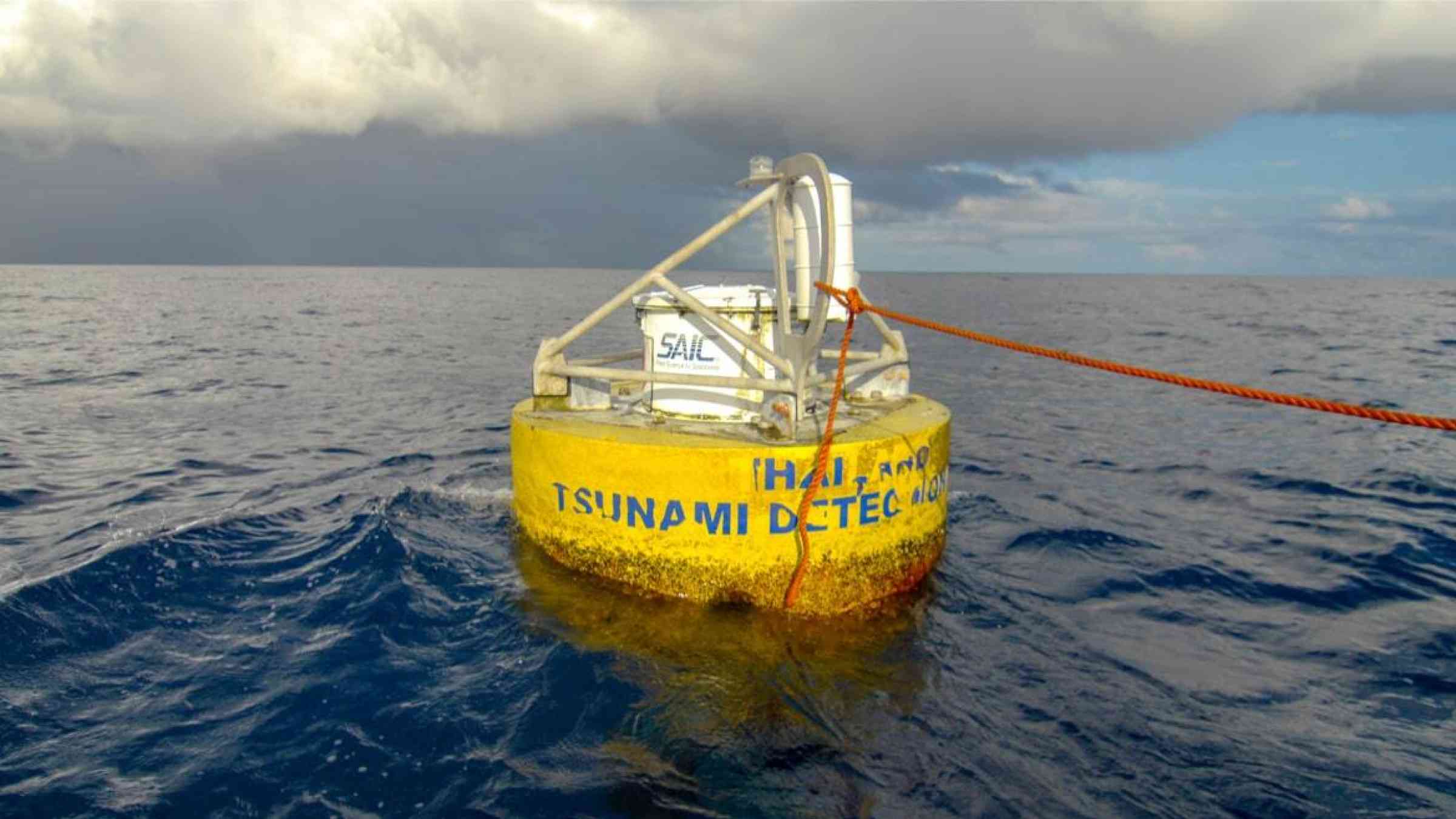 A tsunami detector buoy is floated off the Nicobar Islands, India