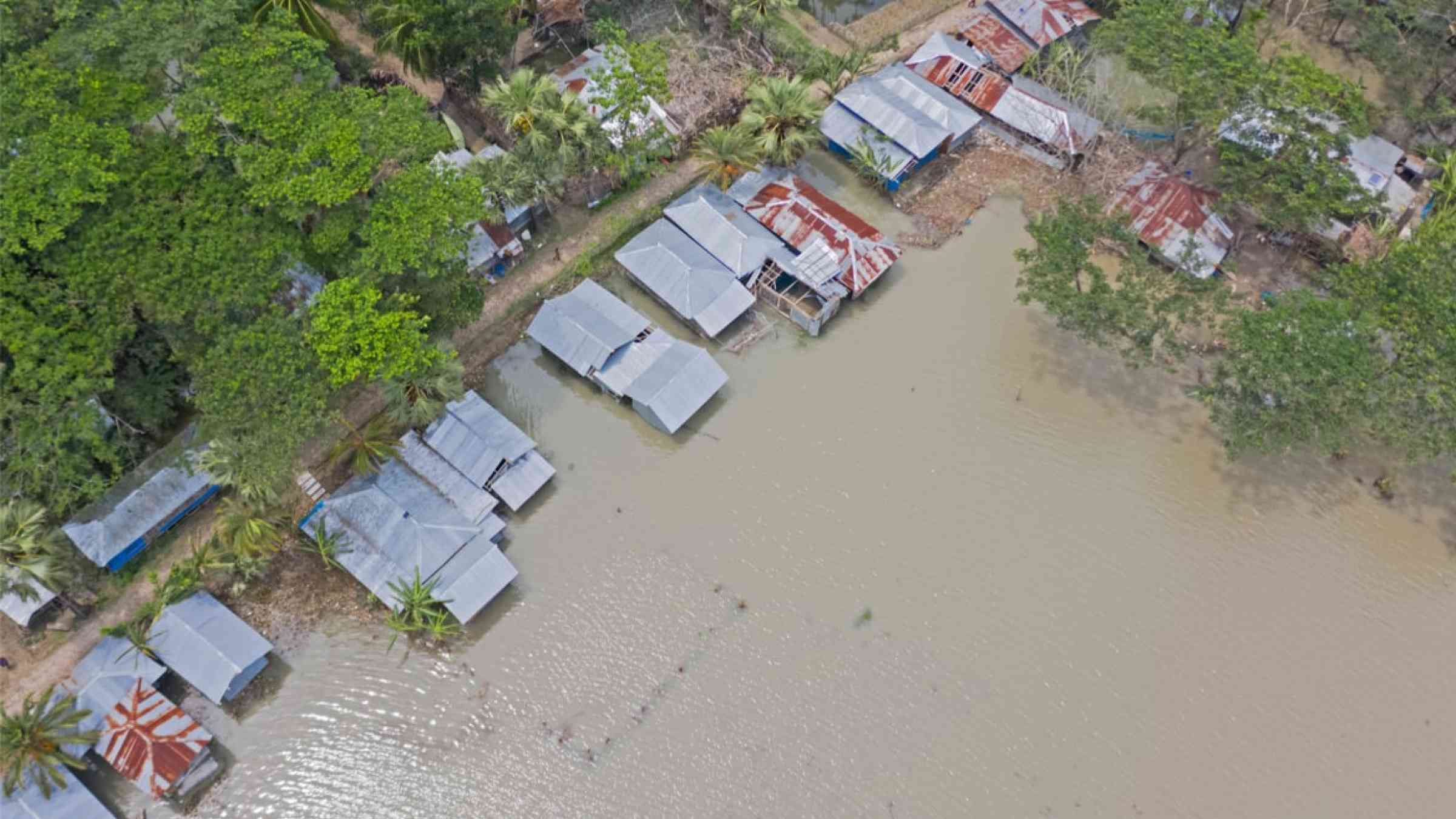 Aerial view of a flooded area in Bangladesh