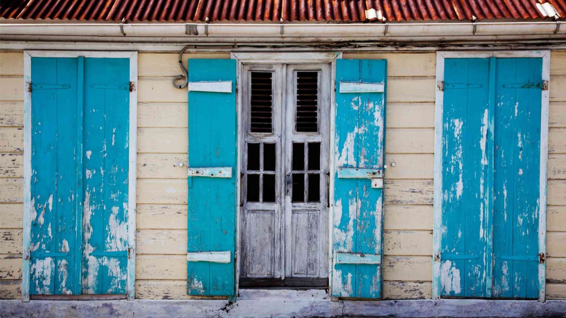Coloured windows of a Caribbean house