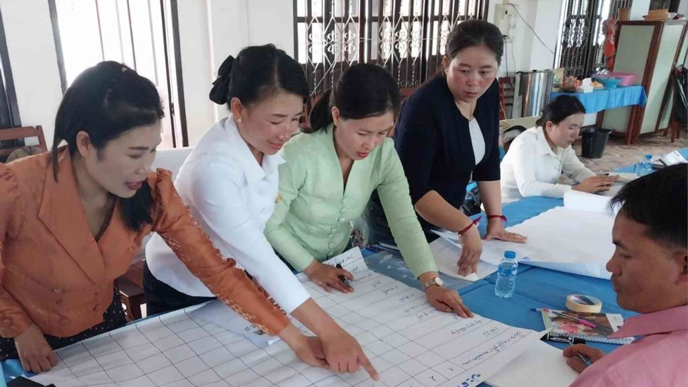 Women conduct a disaster risk assessment in a rural village in Lao PDR.