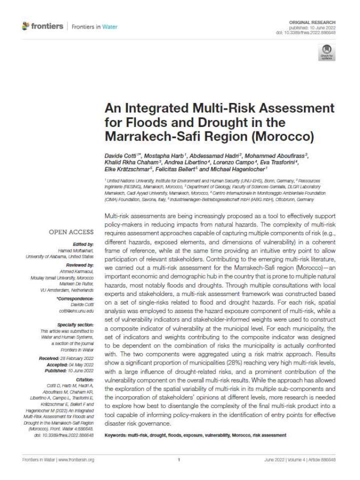 An integrated multi-risk assessment for floods and drought in the Marrakech-Safi region (Morocco)