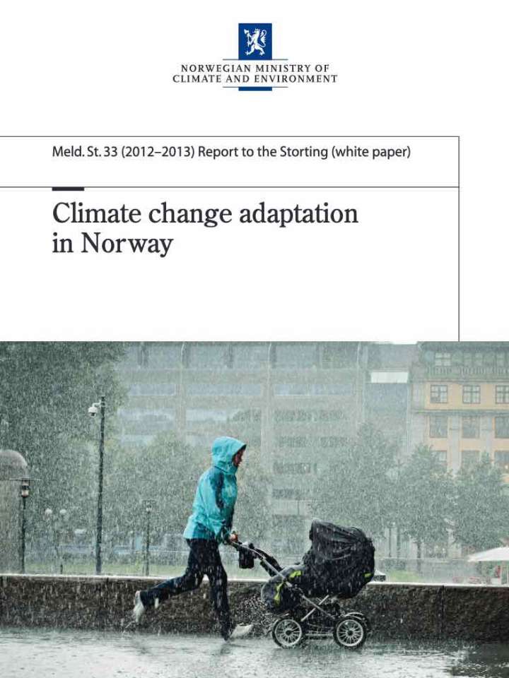 Cover of the White Paper: woman running with a stroller in the rain