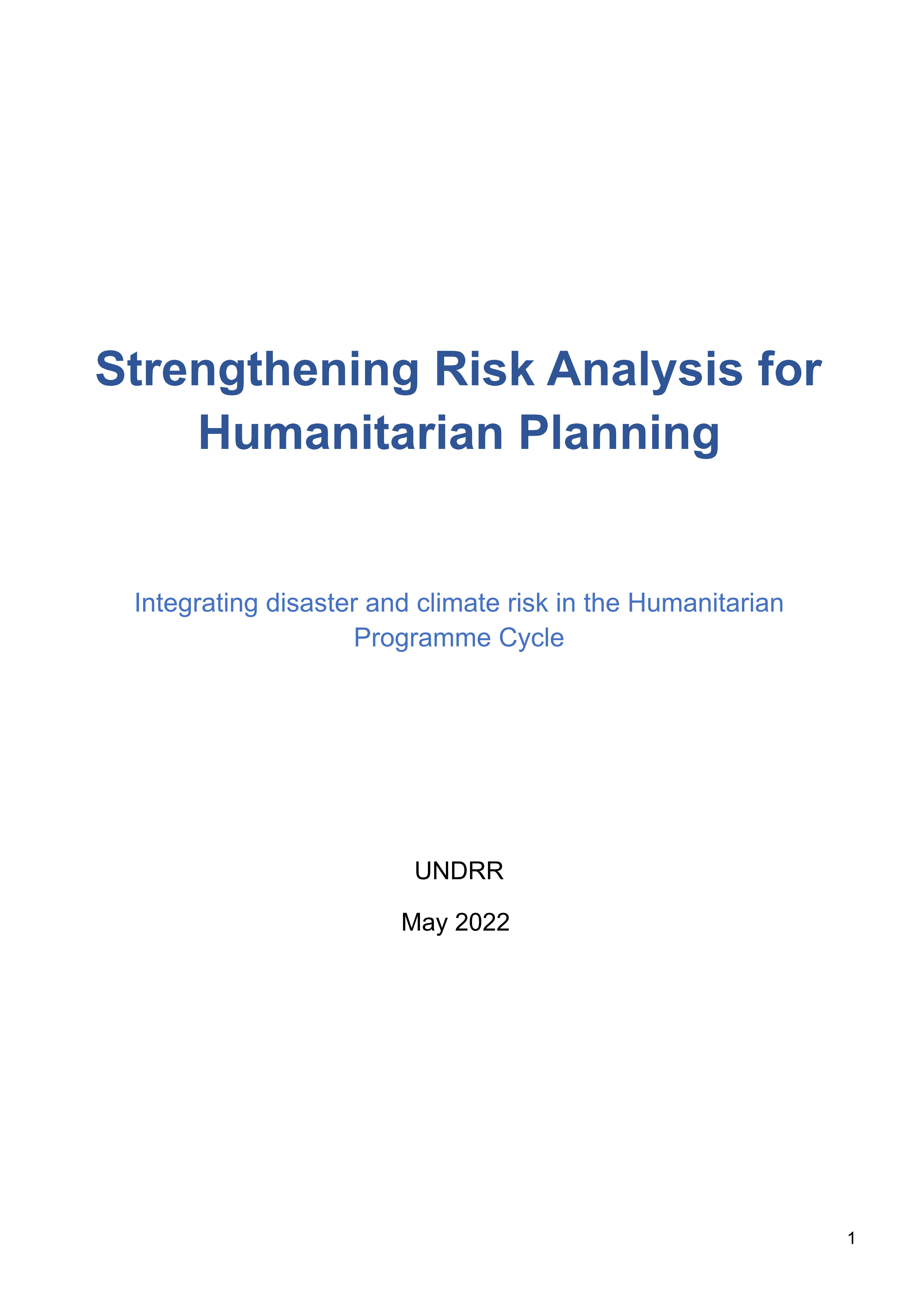 Strengthening risk analysis for humanitarian planning | PreventionWeb