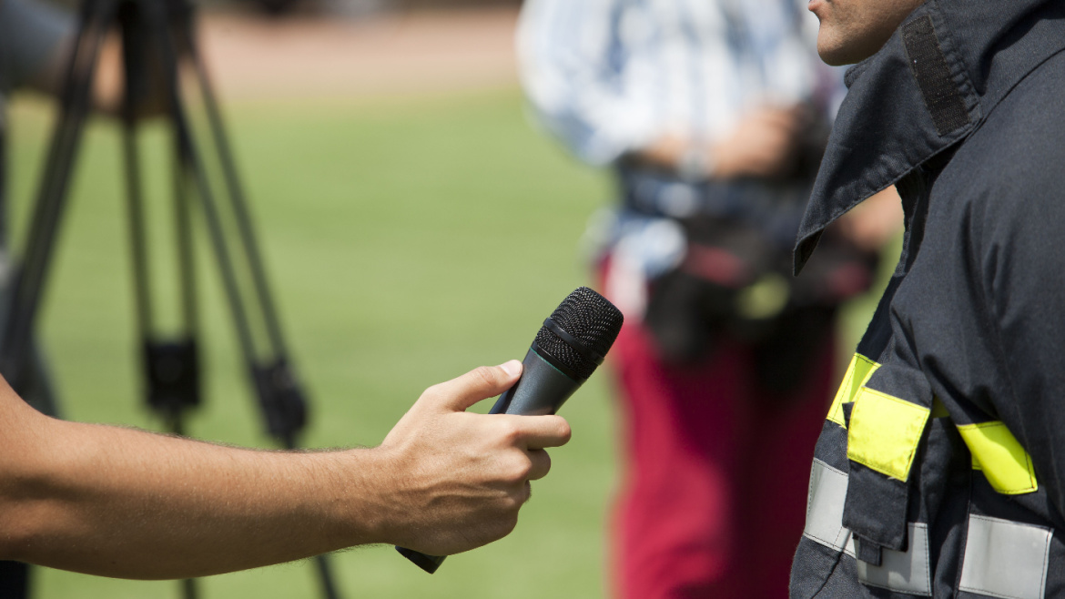 Microphone interview with a firefighter