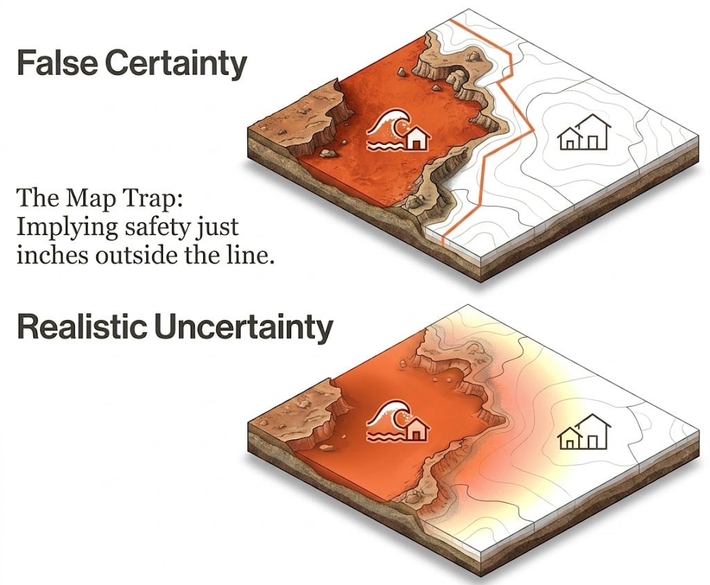The map trap: Implying safety just inches outside the line.