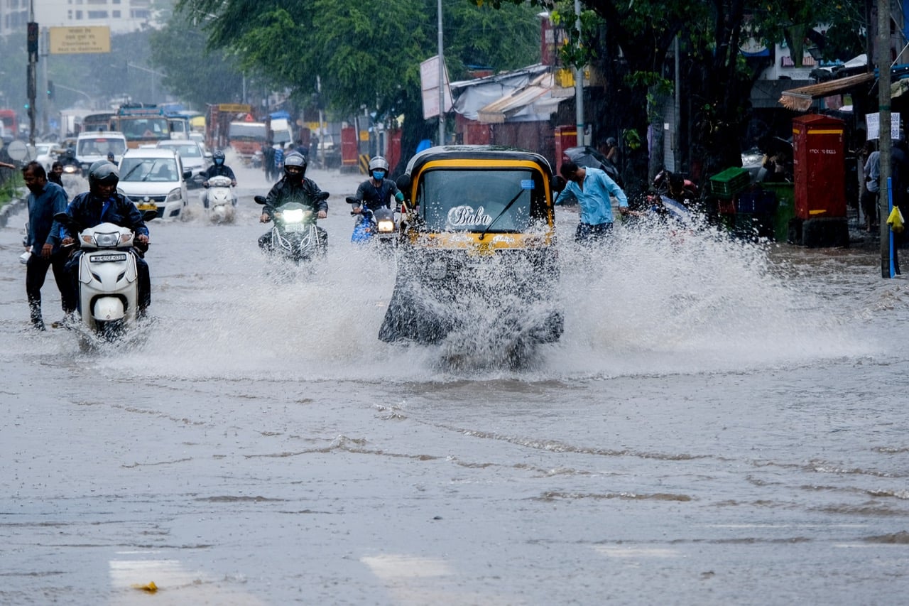 A flooded road in Kurla West, Mumbai, during the monsoon