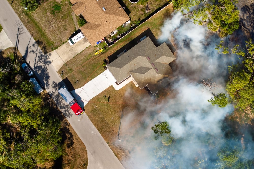 A wildfire burning through forest