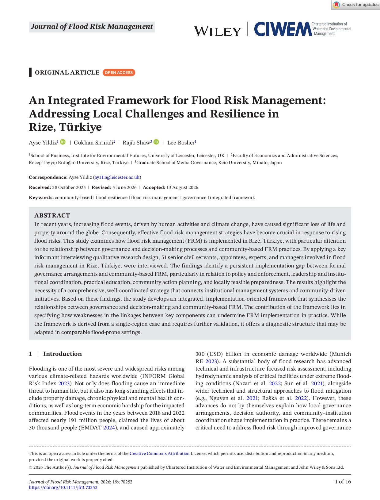 An integrated framework for flood risk management: Addressing