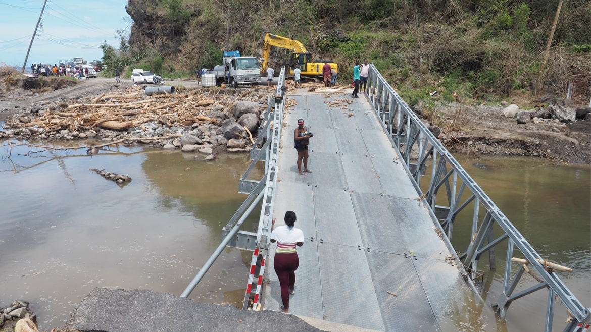 Collapsed bridge following Hurricane Maria in Dominica, 2017