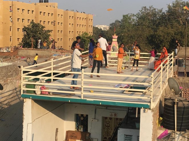 Families enjoying their terraced mod roof.