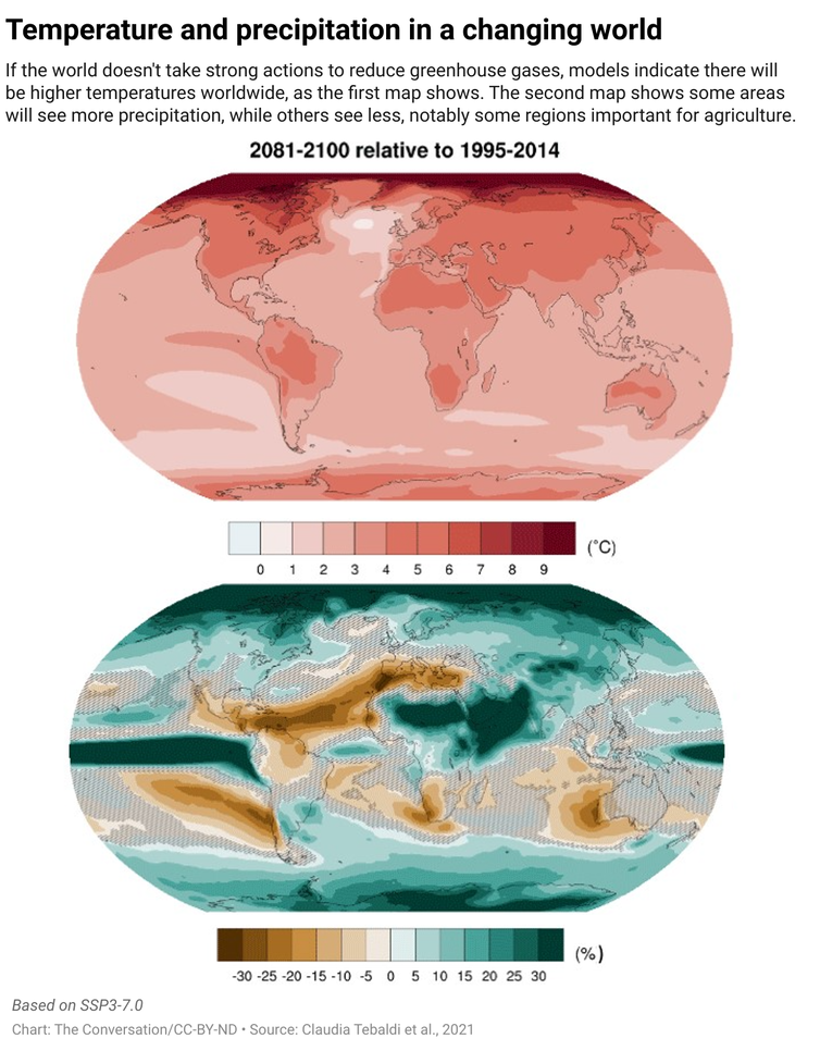 A global map depicting the projected changes in temperatures by 2081-2100