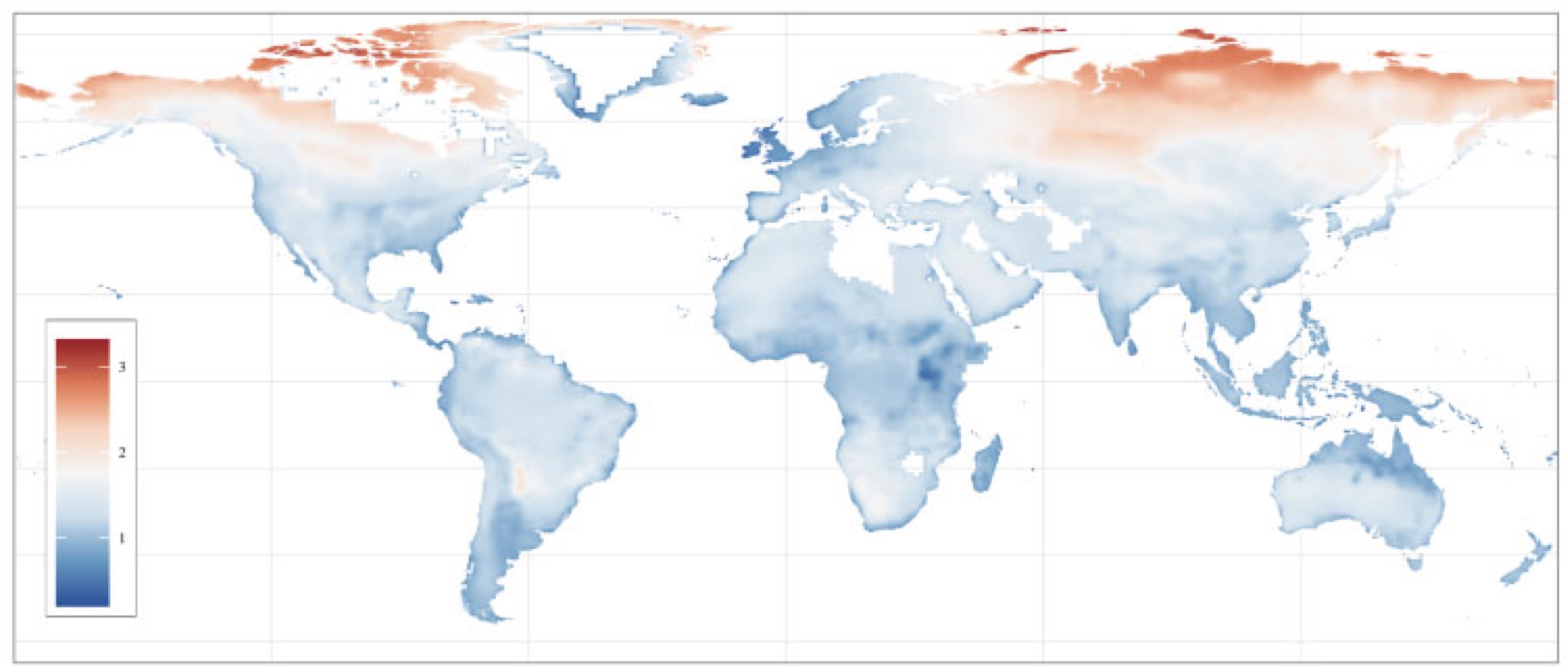 A map showing the predicted change in temperature by 2200