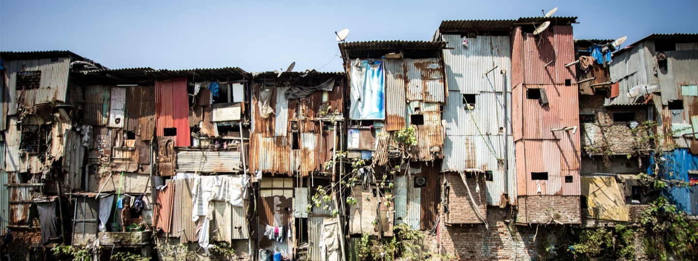 Dwellings of the slum of Dharavi in Mumbai, India.