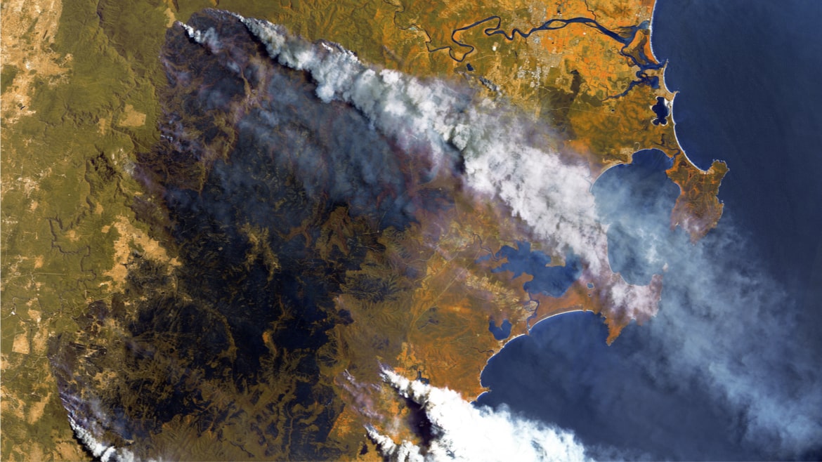 Satellite image of wildfires in Australia 