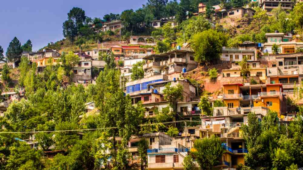 Houses built on a hill in Muzaffarabad City, Pakistan