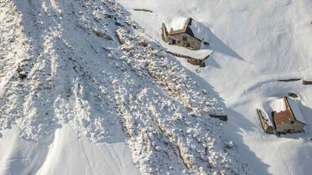 Aerial view of an avalanche in the Swiss alps