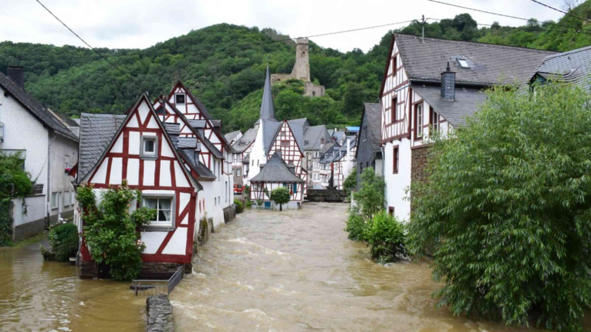 Streets in German town covered by flood waters 