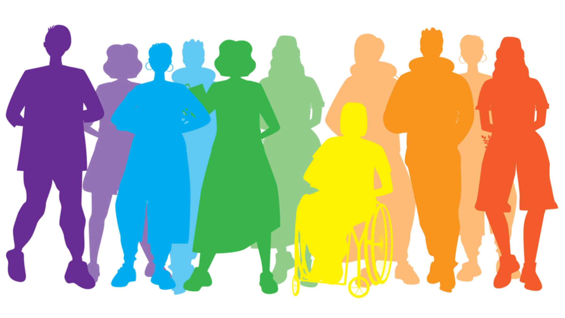 Vector image displaying characters in LGBT+ colors