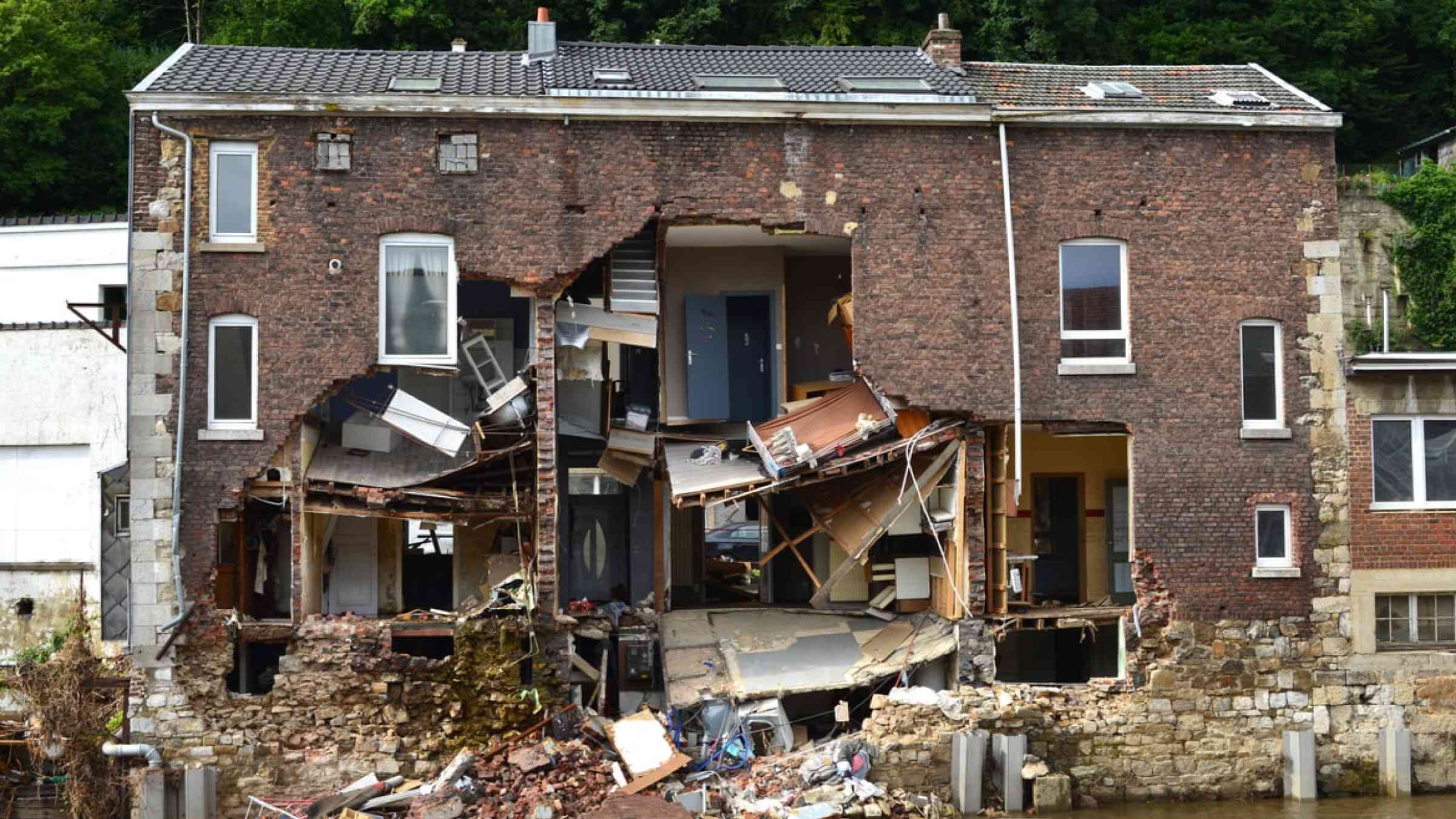 House in Belgium partially destroyed by floods in 2021
