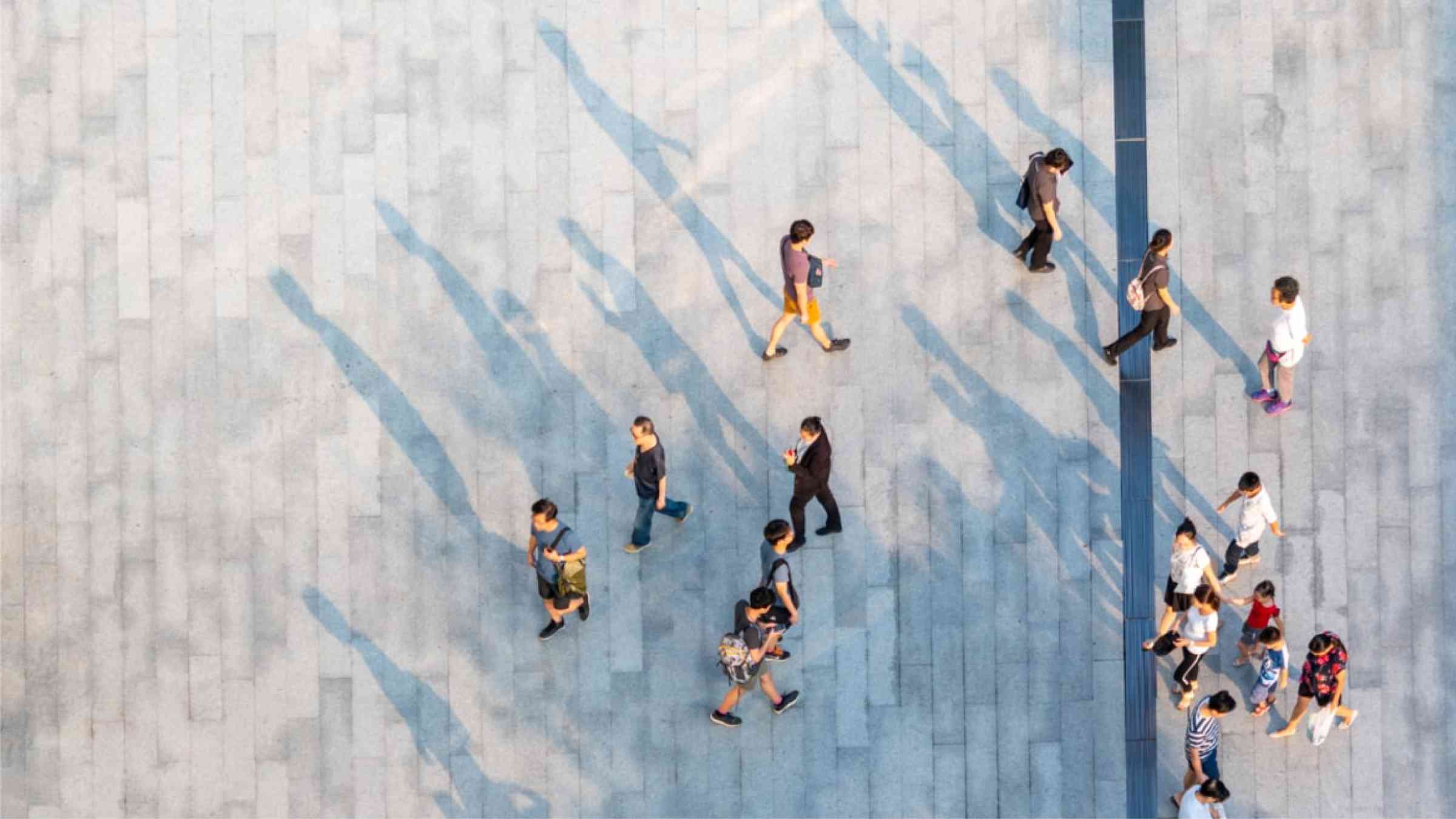 Aerial view of people walking in Japan
