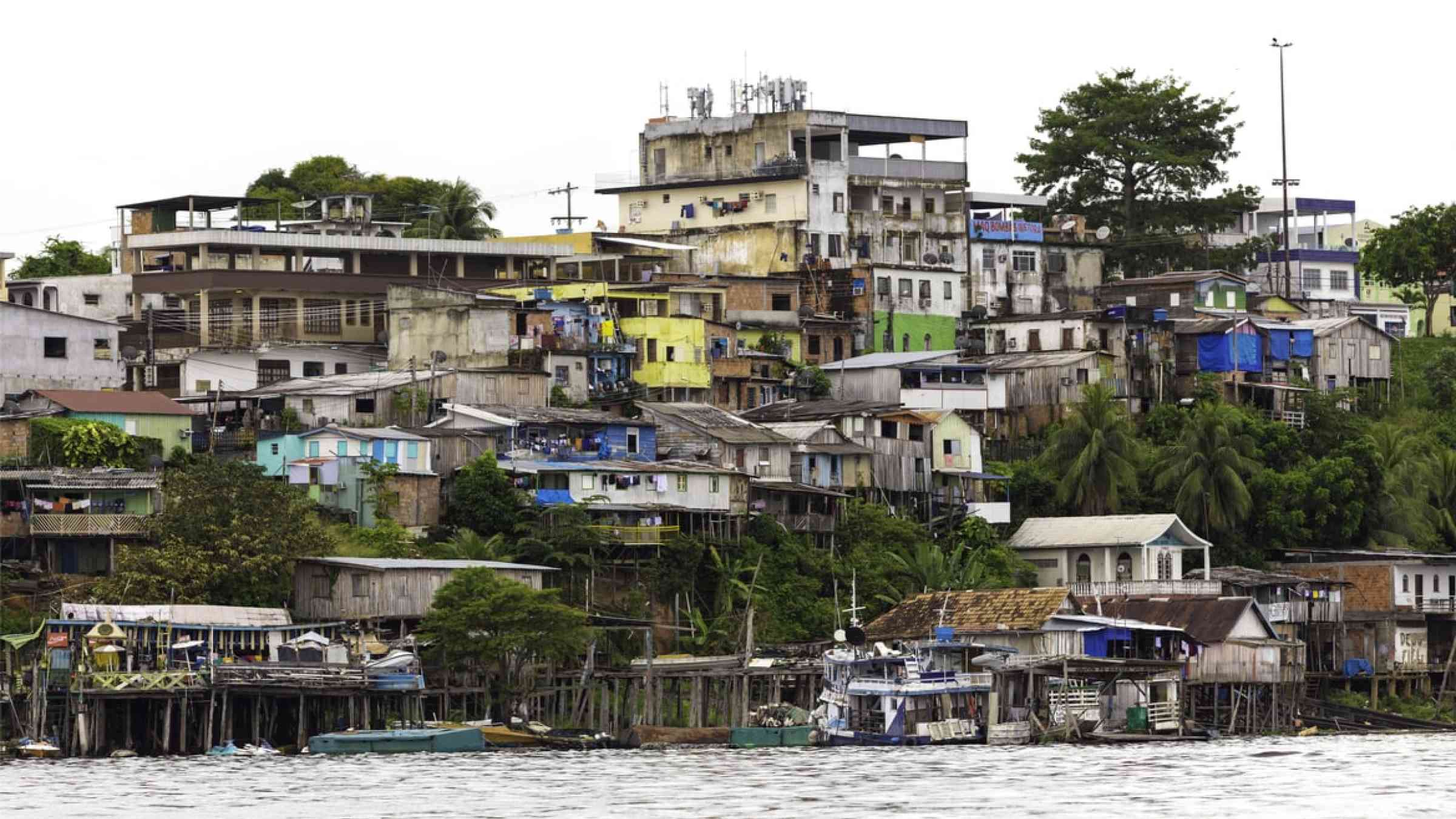 Traditional houses by the river in Manaus, Brasil.