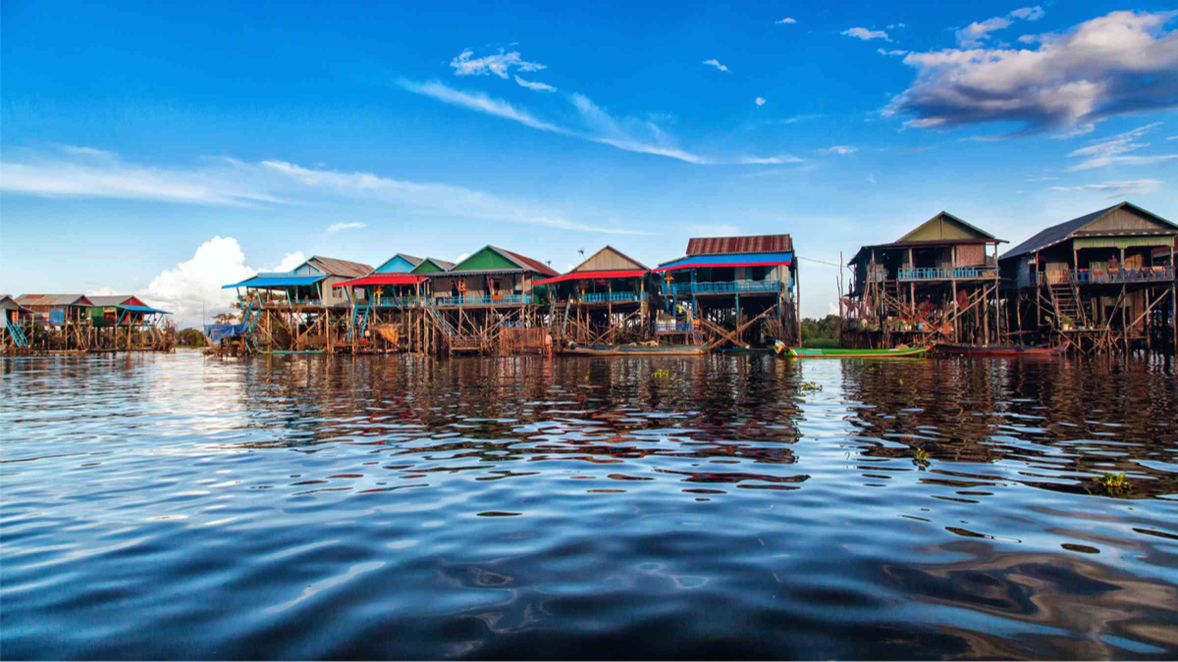 The floating village on the water of Tonle Sap Lake in Cambodia.