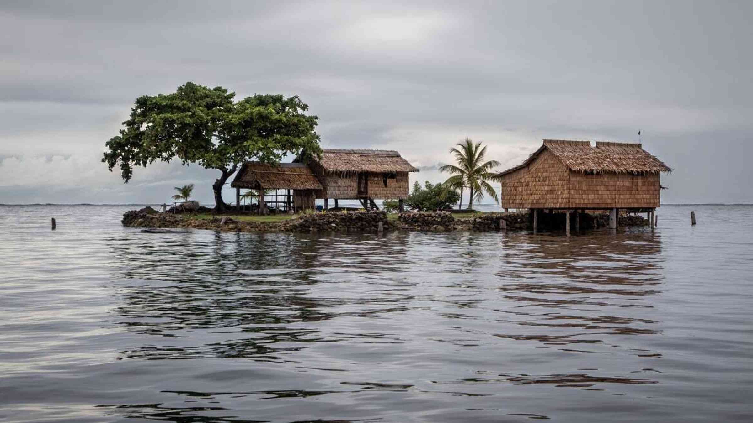 Traditional houses on stilts in Lau Lagoon, Solomon Islands