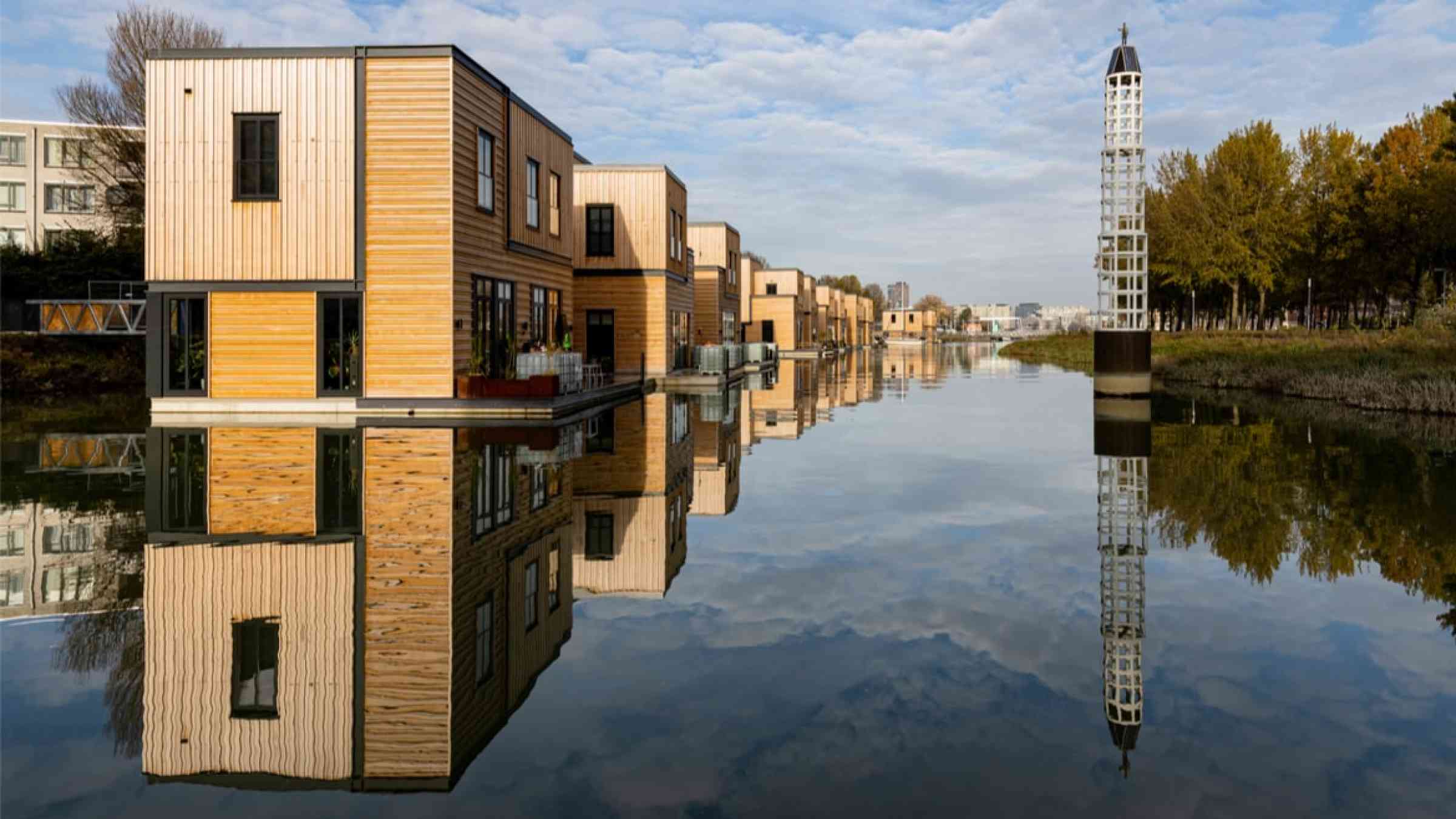 Row of floating houses in the Netherlands