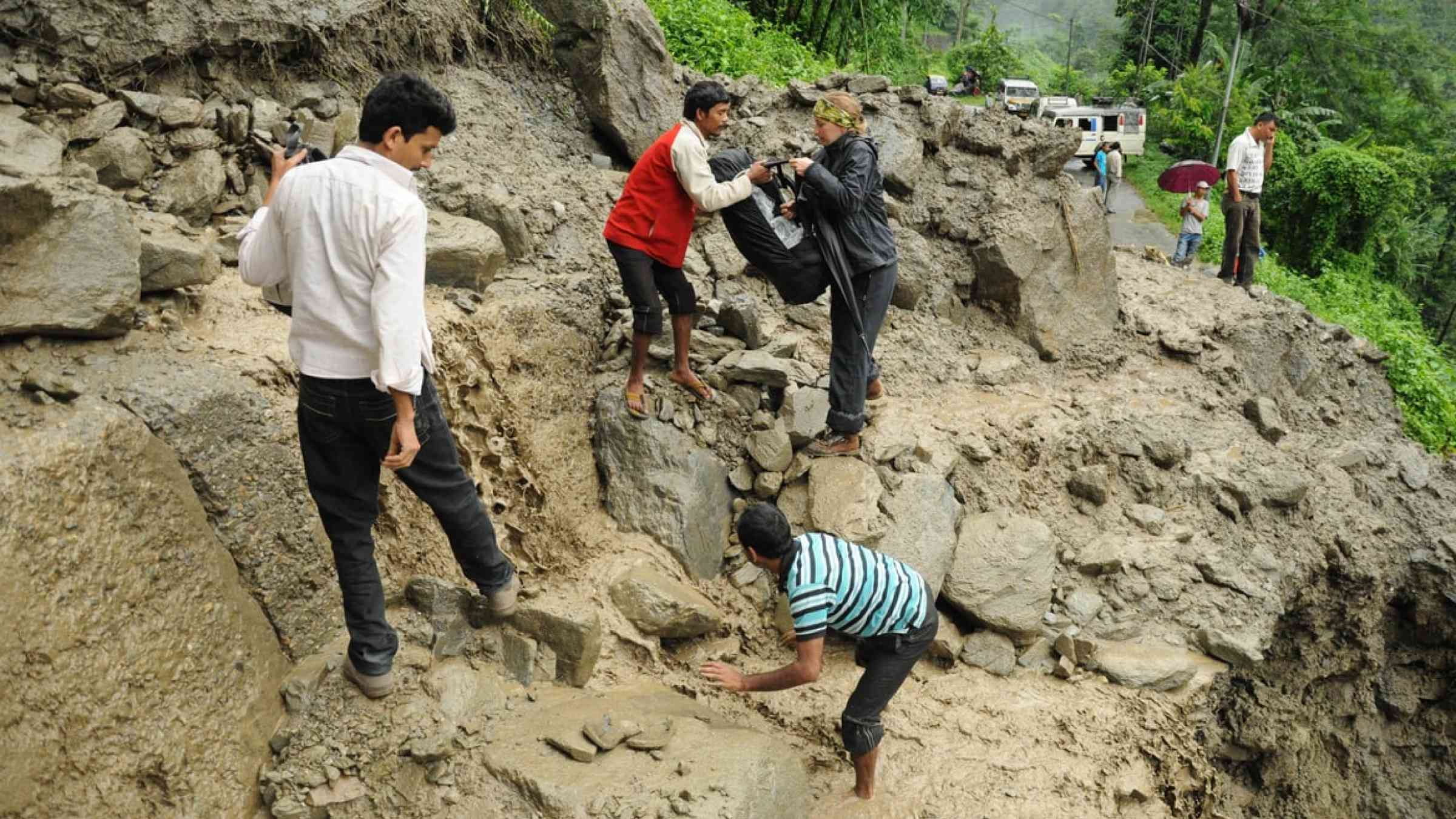 Huge landslide destroyed the most important road in Nepal - Kathmandu to Pohkara on September 17, 2014.