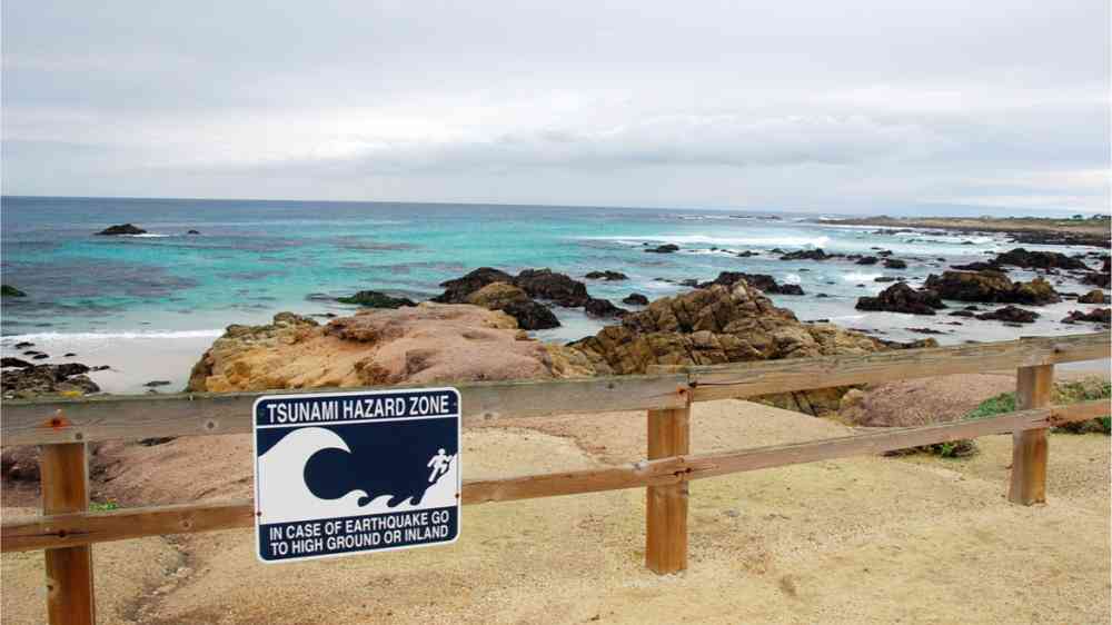 Tsunami warning signs along the Pacific coastline in California