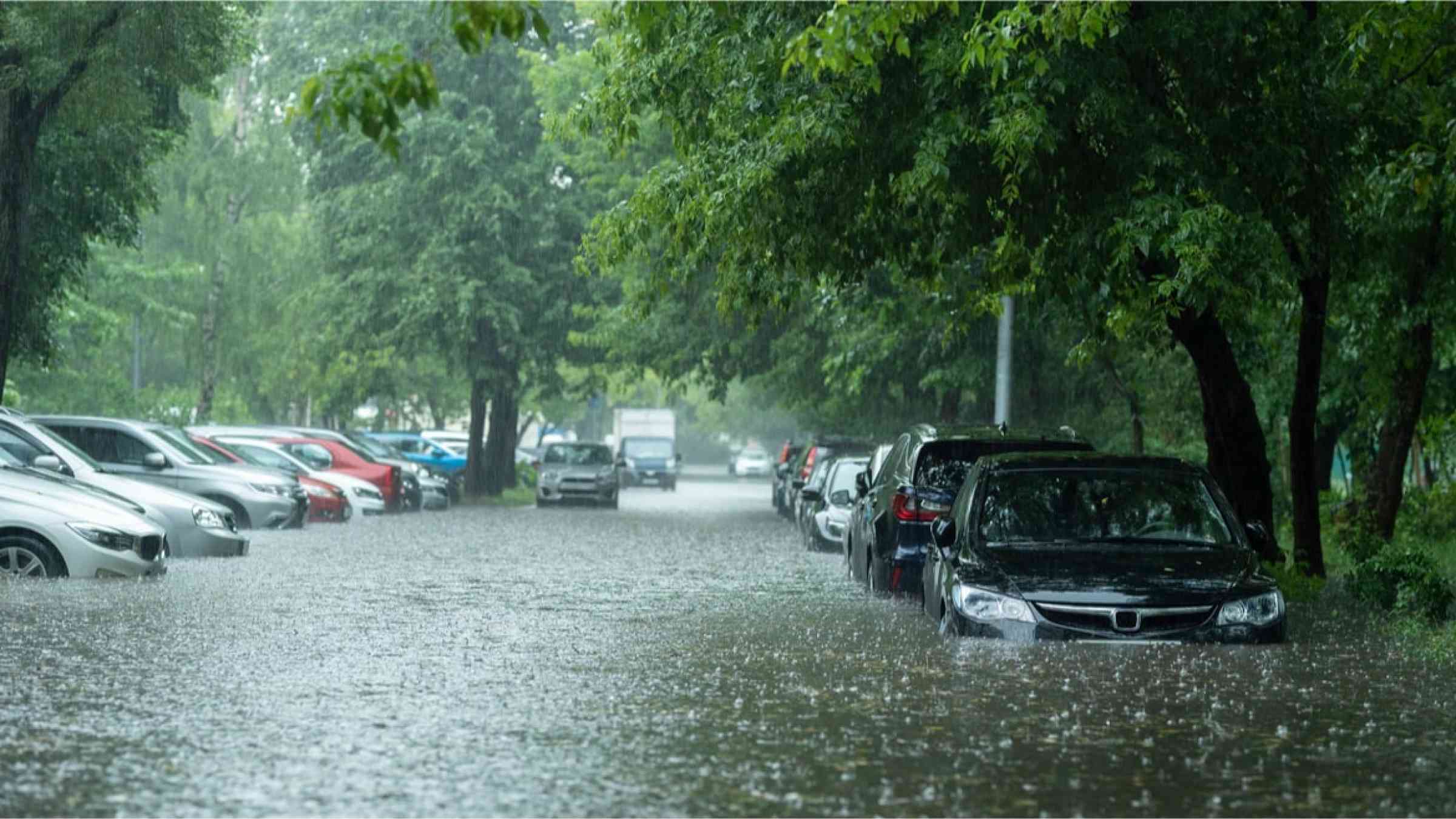 Cars in a flooded city street