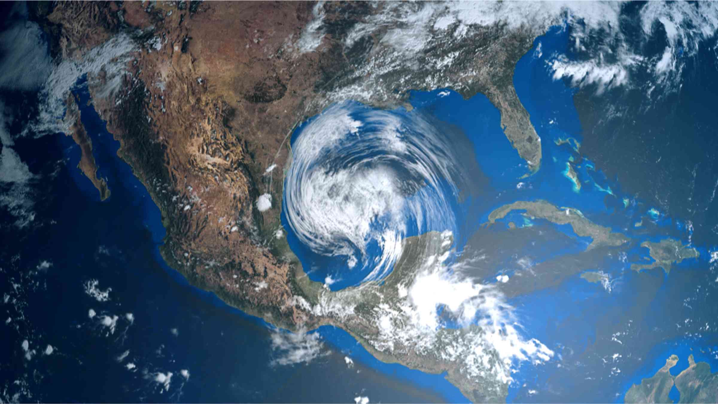This is a shot from space illustrating a hurricane approaching Texas.