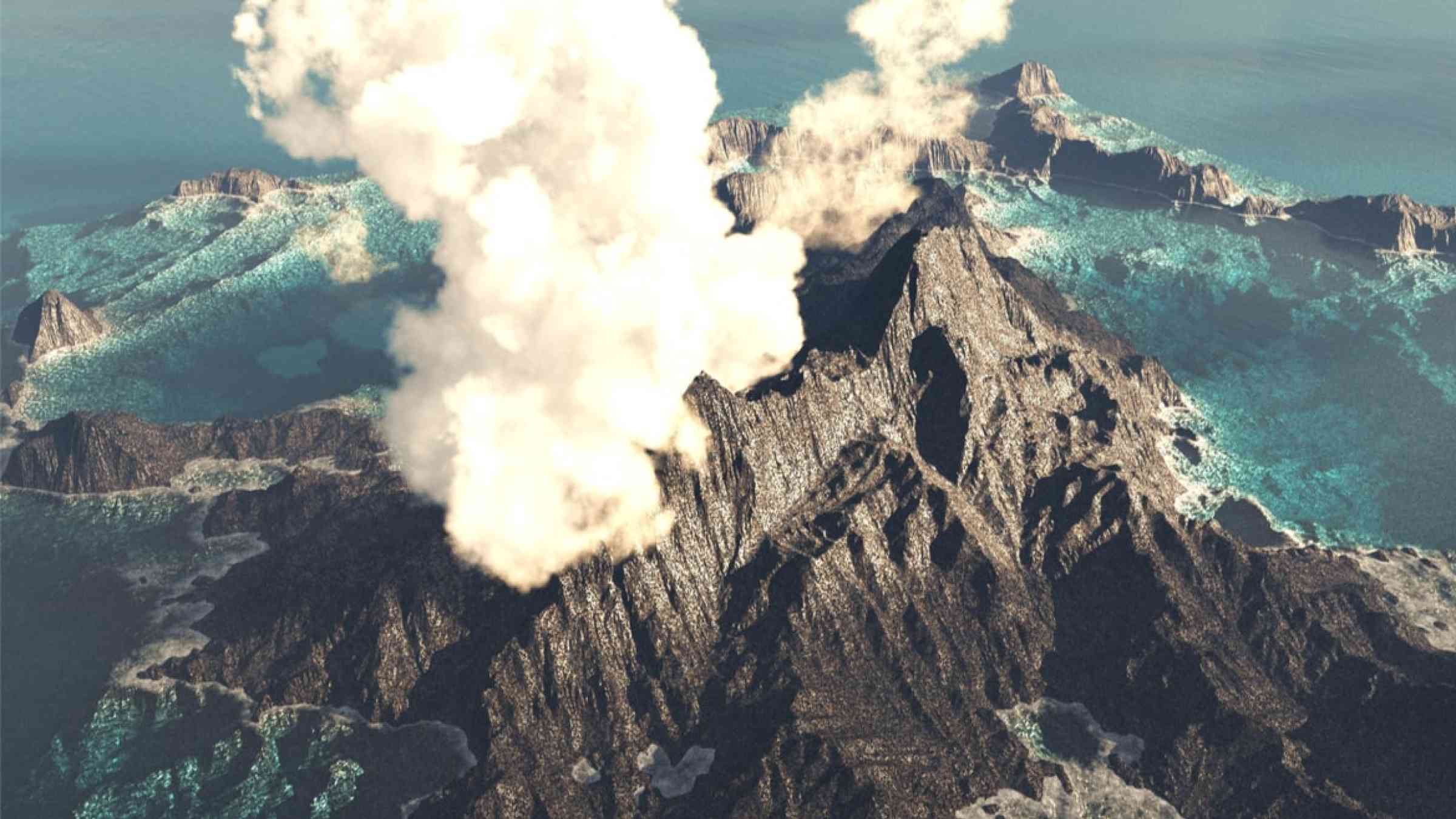 Illustration of Anak Krakatau volcano's eruption, Indonesia.