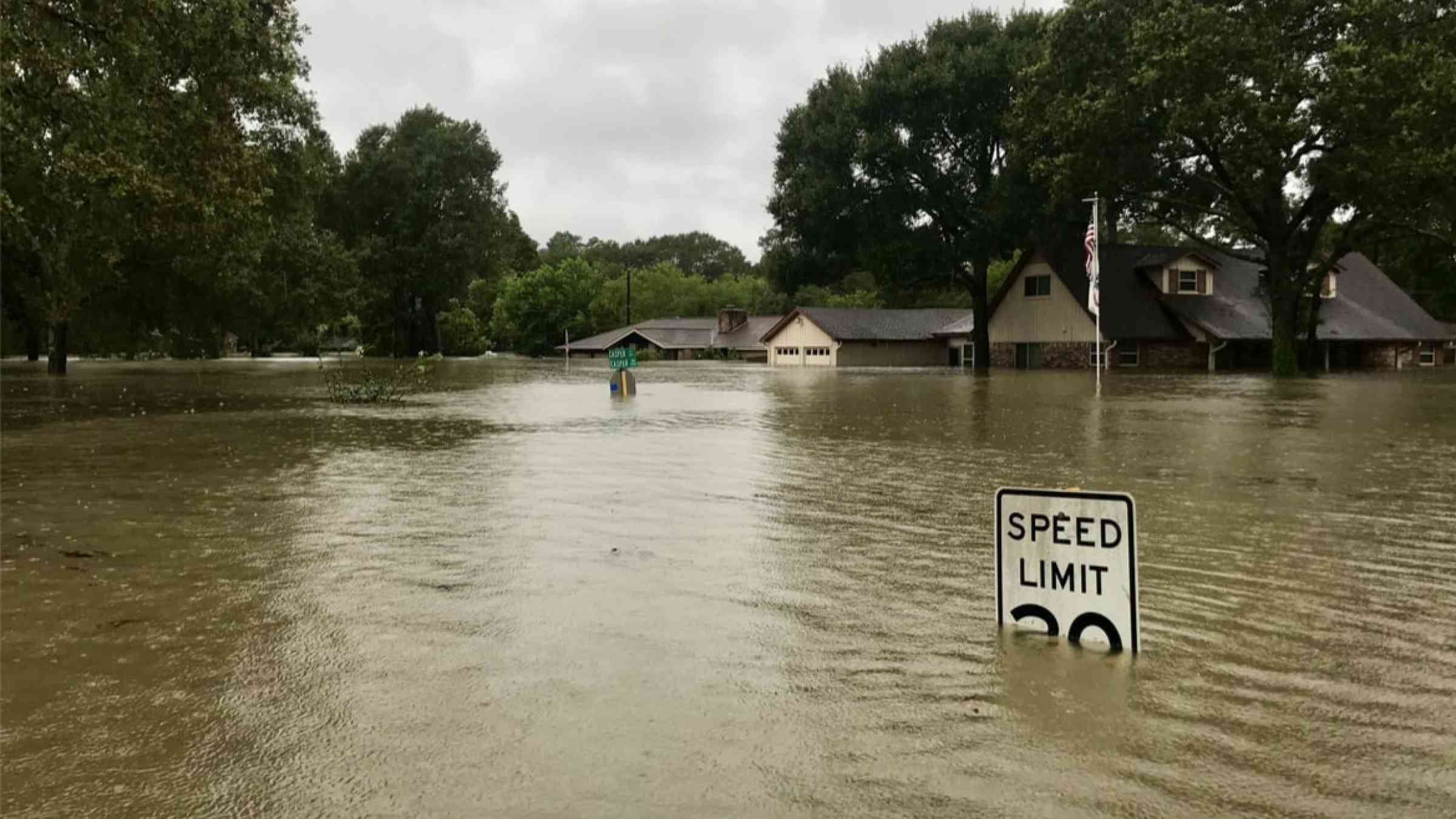 Flooded street following Hurricane Harvey in Texas, USA (2017).