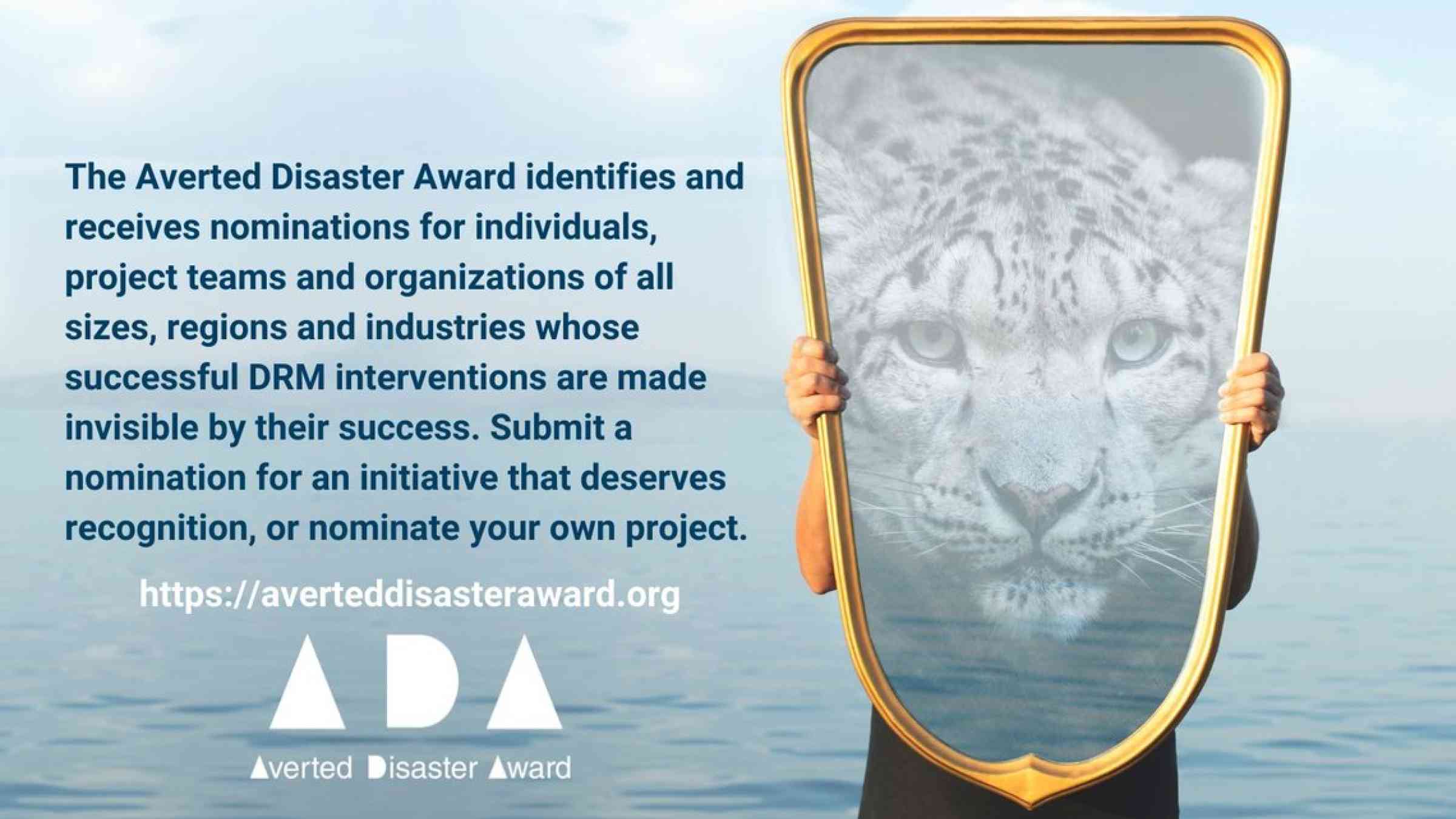 The Averted Disaster Award identifies and receives nominations for individuals, project teams and organizations of  all sizes, regions and industries whose successful DRM interventions are made invisible by their success. Submit a nomination for an initiative that deserves recognition, or nominate your own project.