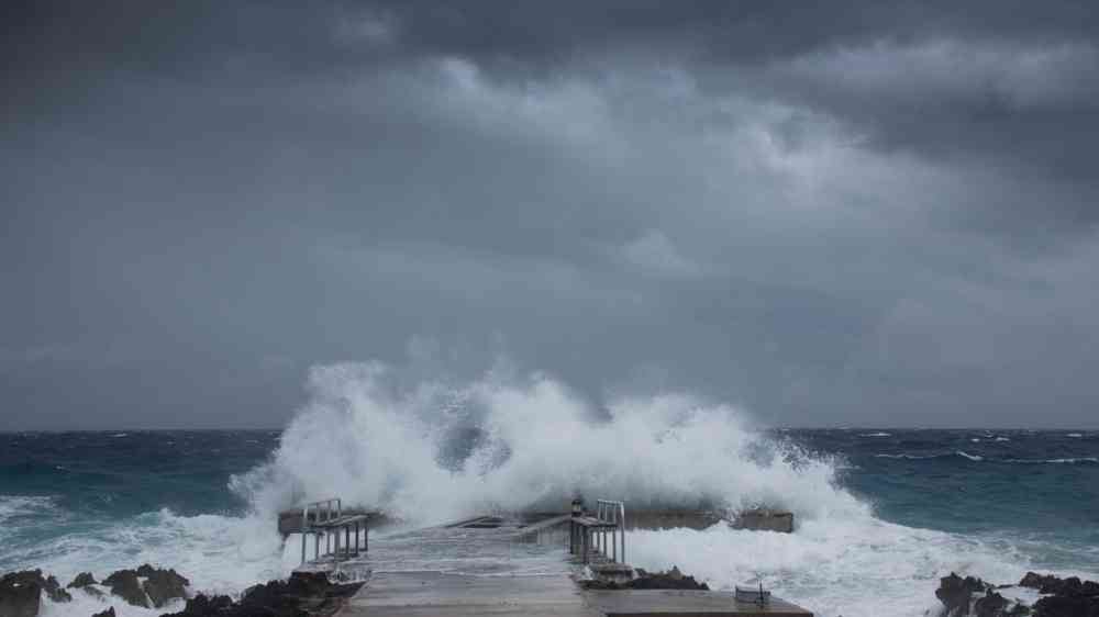  A dock in Grand Cayman as Hurricane Laura passes by, USA (202)