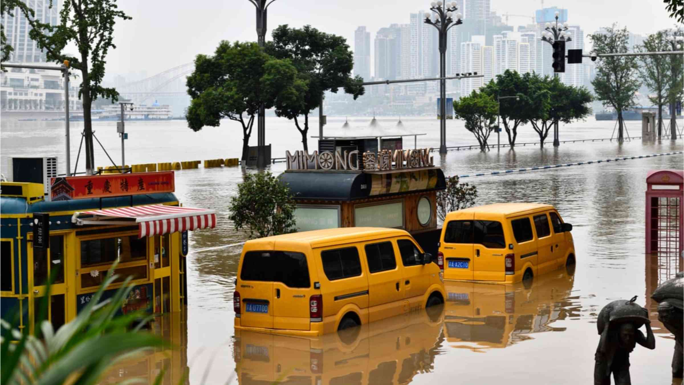 Cello taxis in the flooded streets in China.