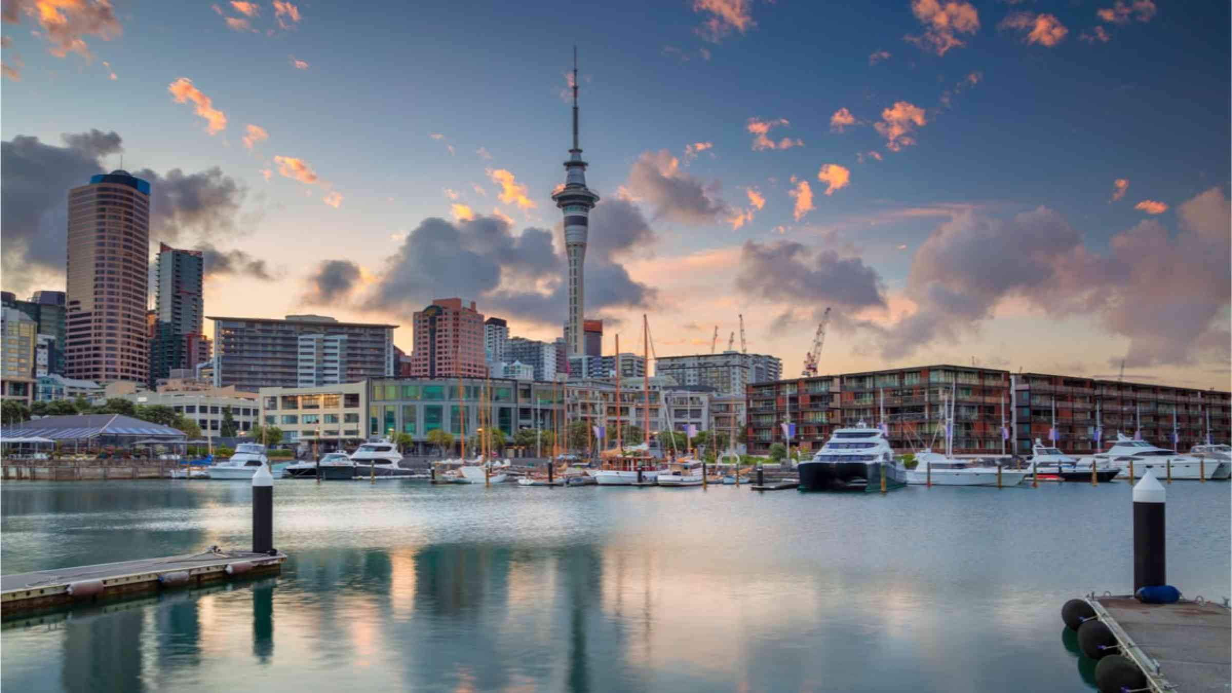 Skyline of Auckland in New Zealand.