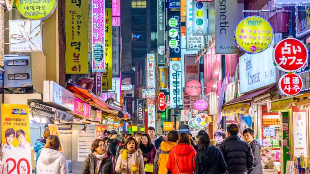 A busy street in the heart of Seoul in South Korea.