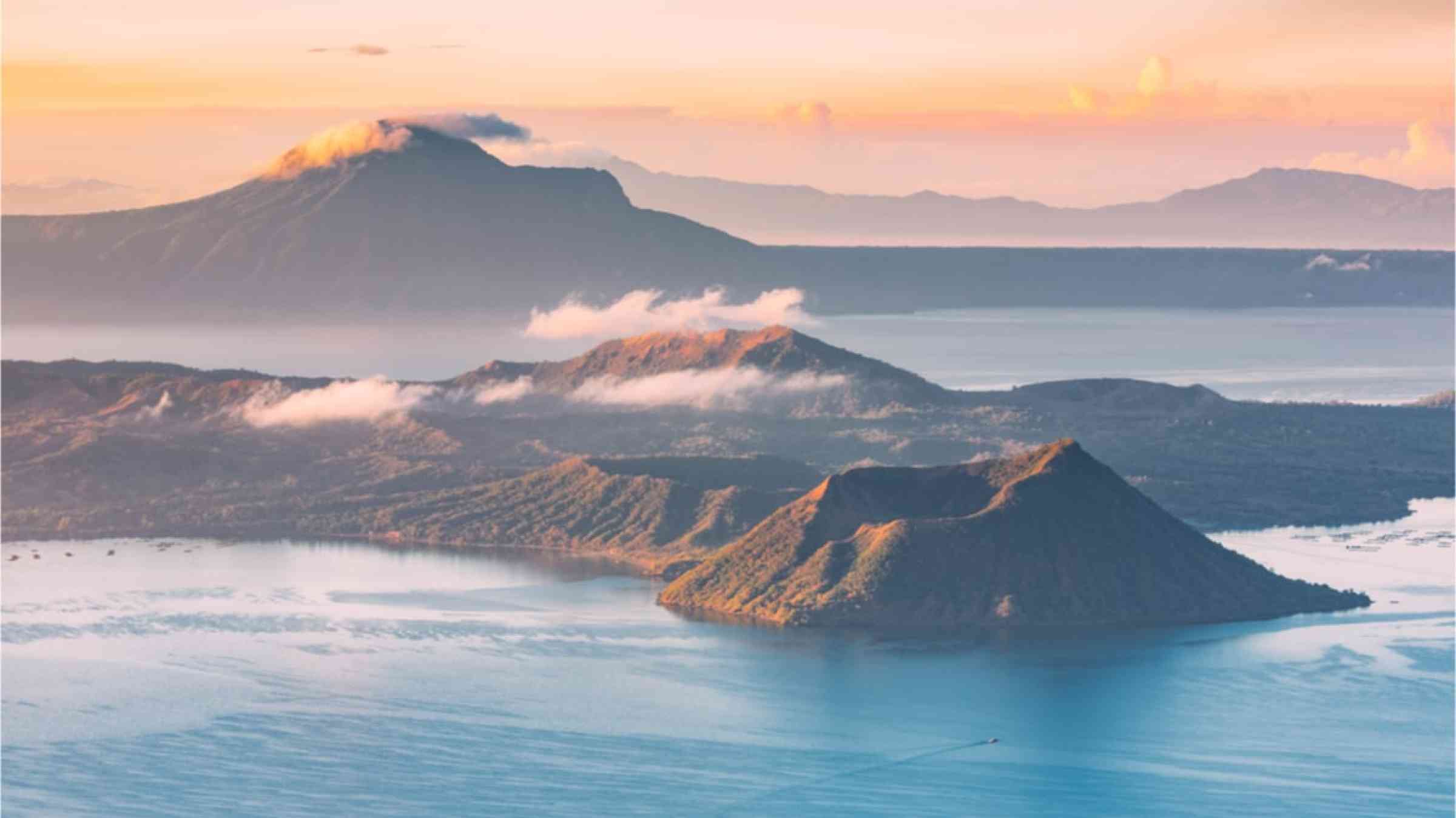Taal Volcano on the Philippines during sunset.