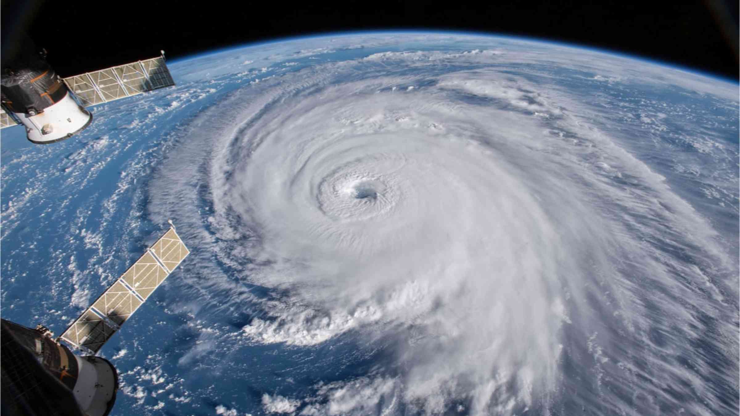 A satellite image of a cyclone shot from space.