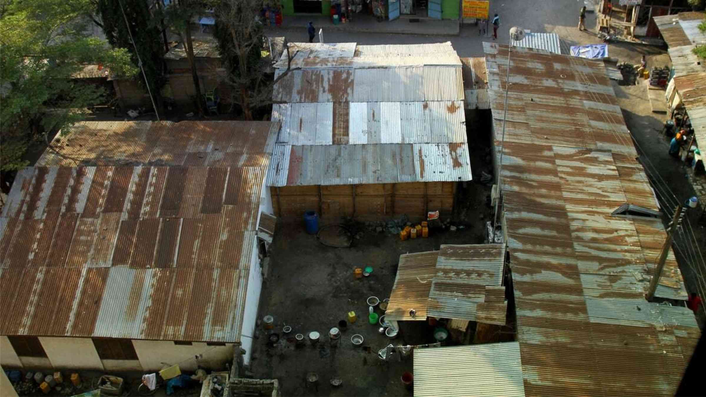 Aerial view of a greened Dar es Saalam informal settlement