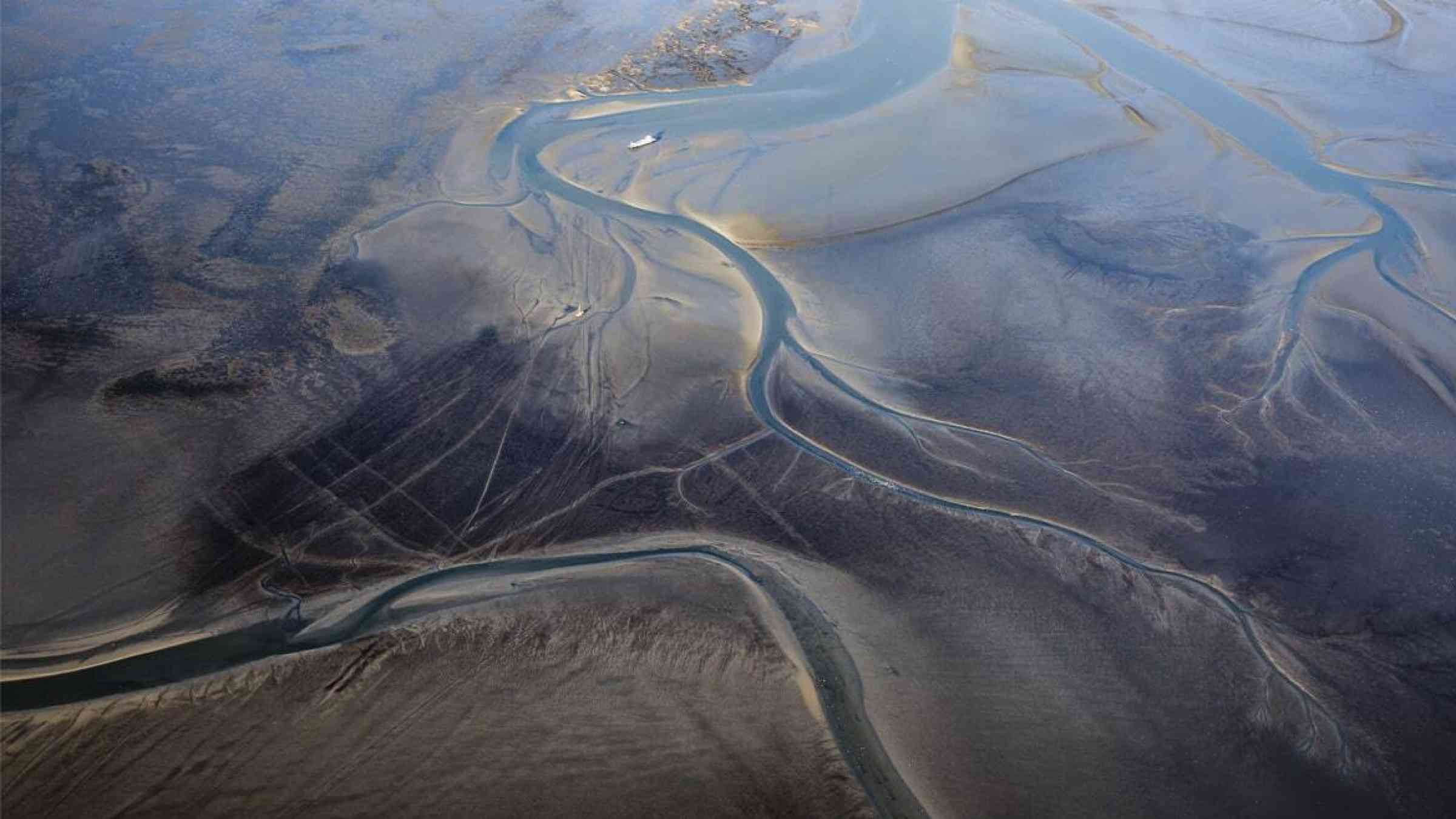 Aerial view of a delta in Amelland, NL