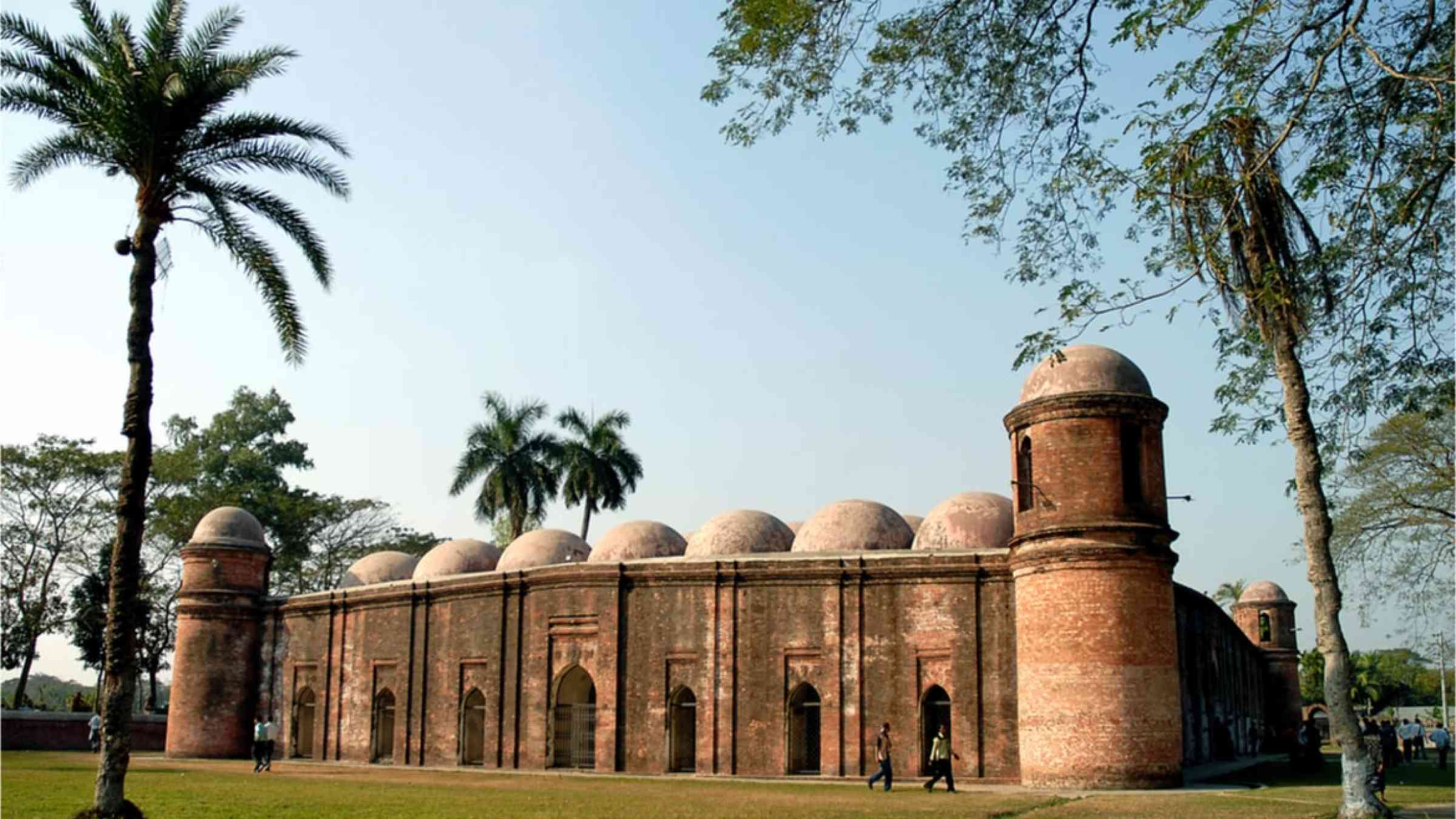 A view of the Sixty Dome Mosque, part of Mosque City, a UNESCO World Heritage Site in Bagherhat, in southern Bangladesh.