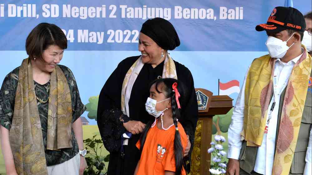 Deputy Secretary General Amina J. Mohammed at a school tsunami drill during GP2022.