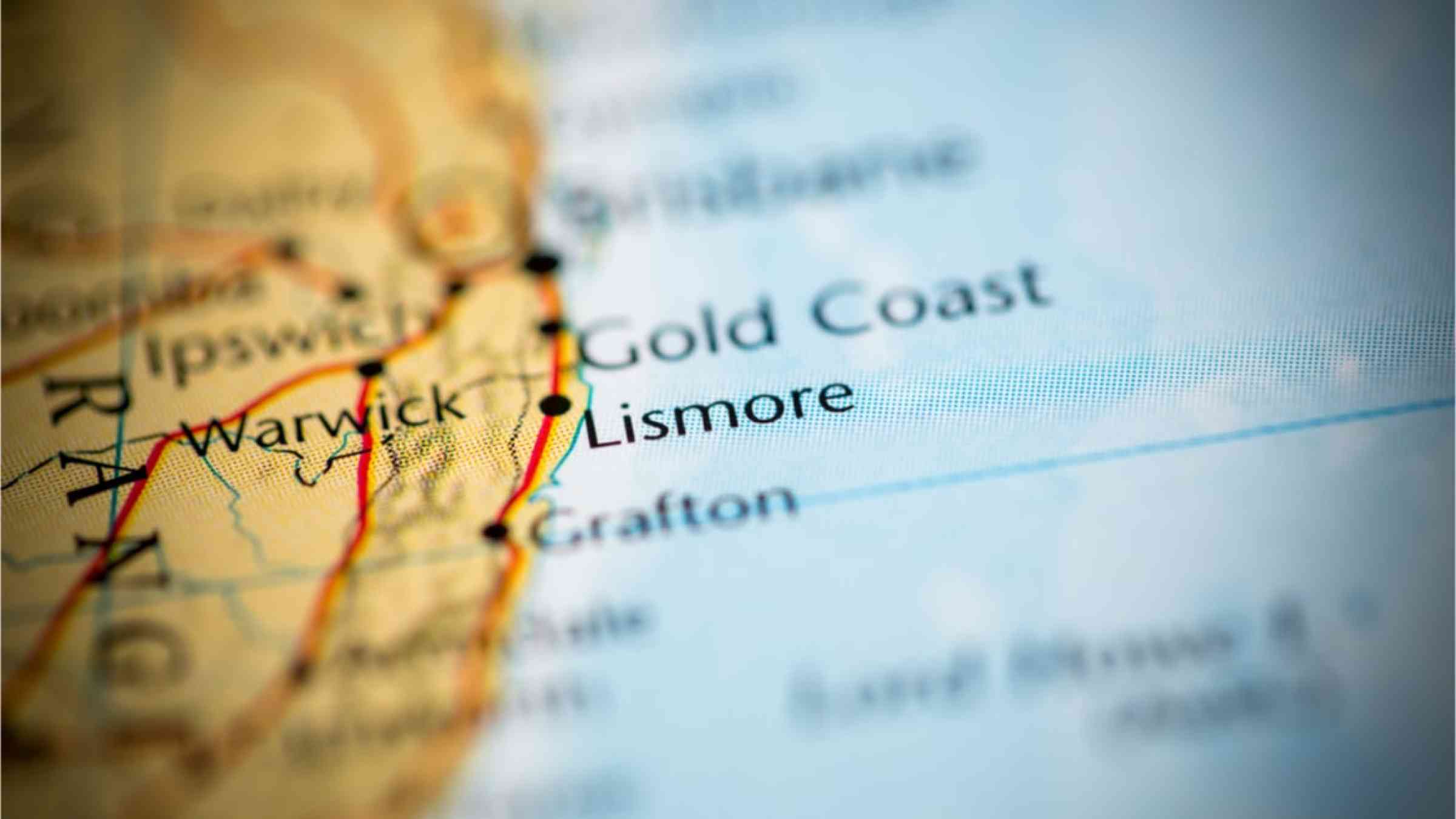Lismore on a map of Australia's East coast.