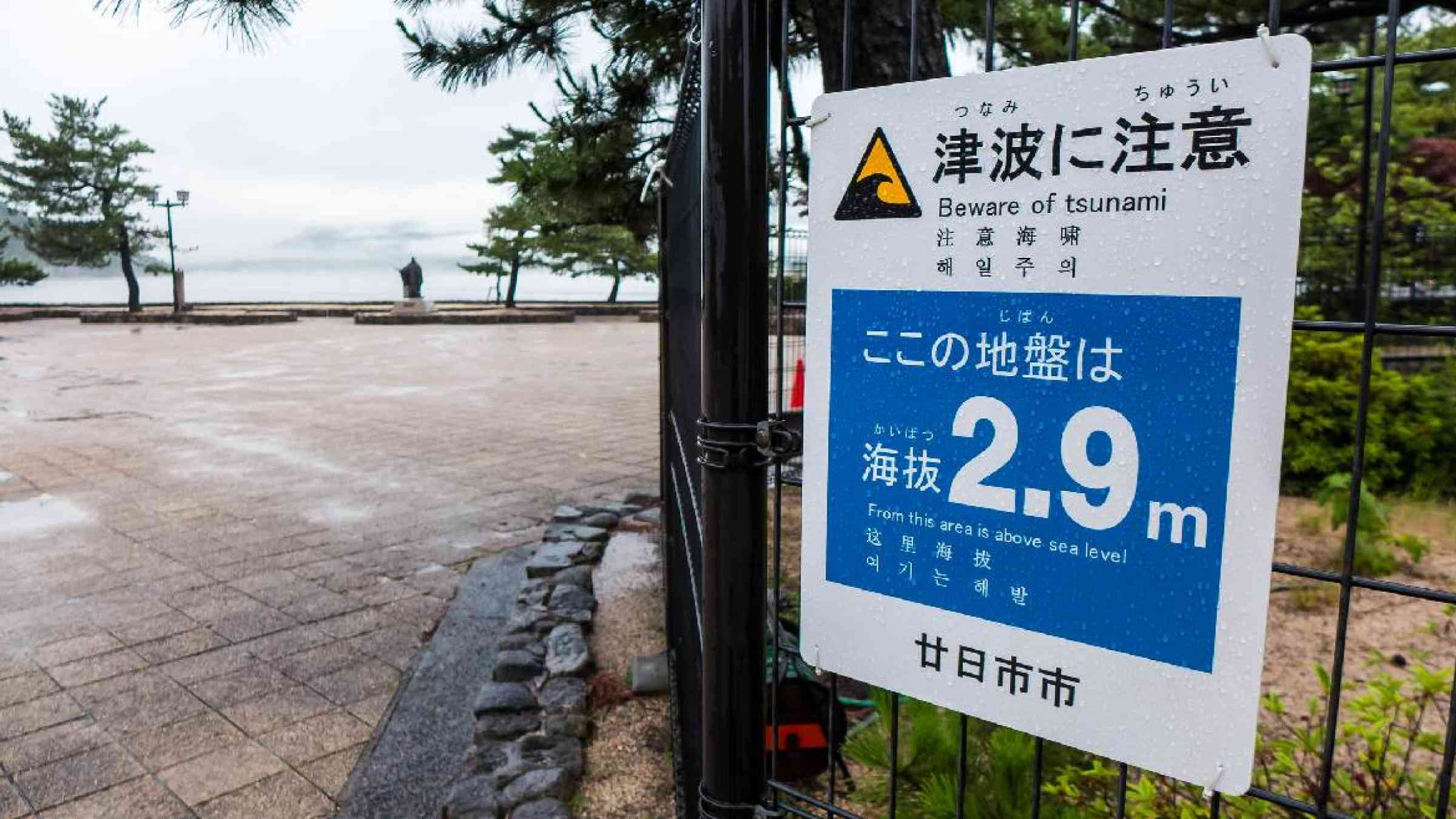 Tsunami warning sign, Miyajima Island, Japan