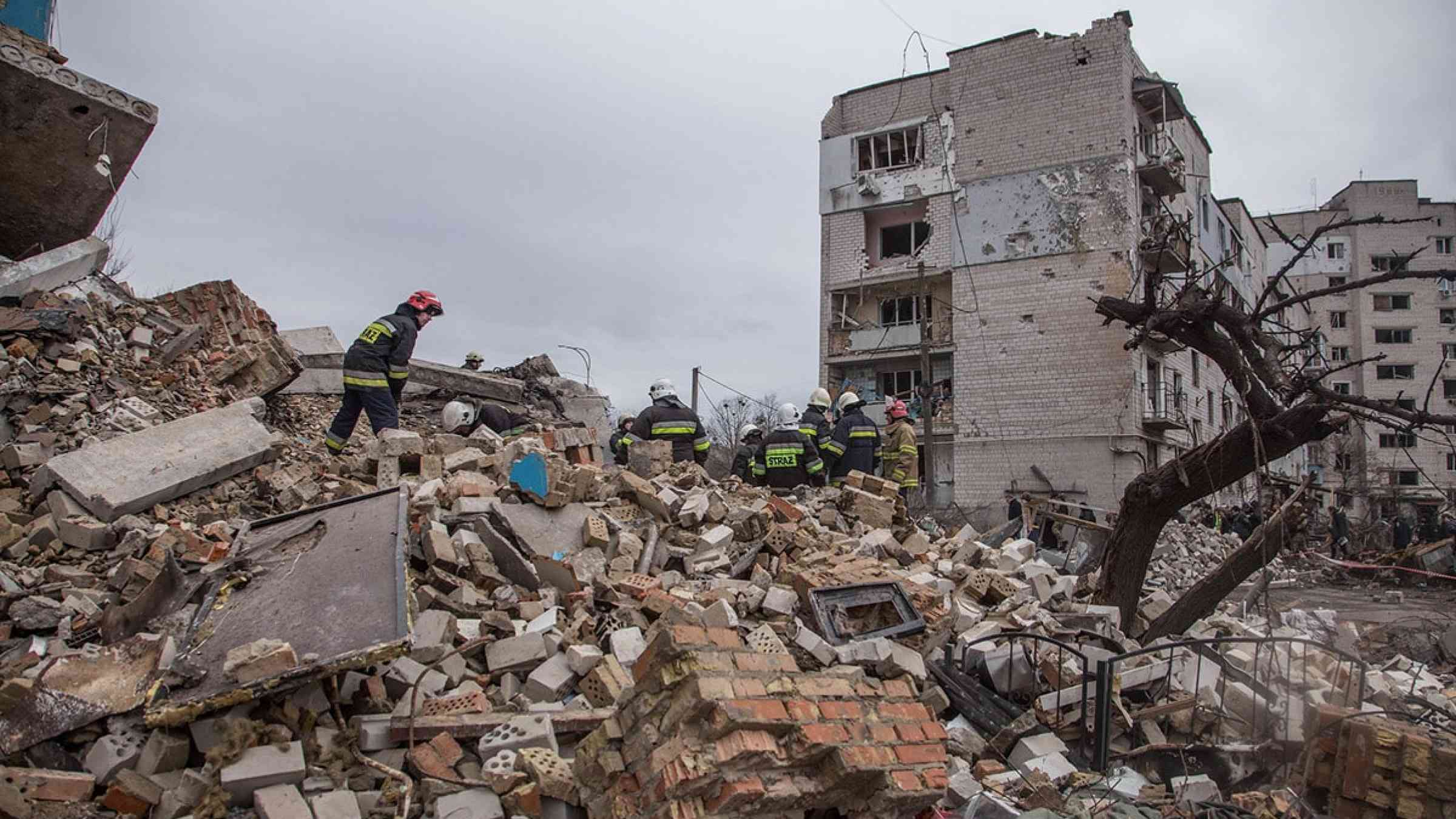 Ukraine - rubble in a bombed residential area