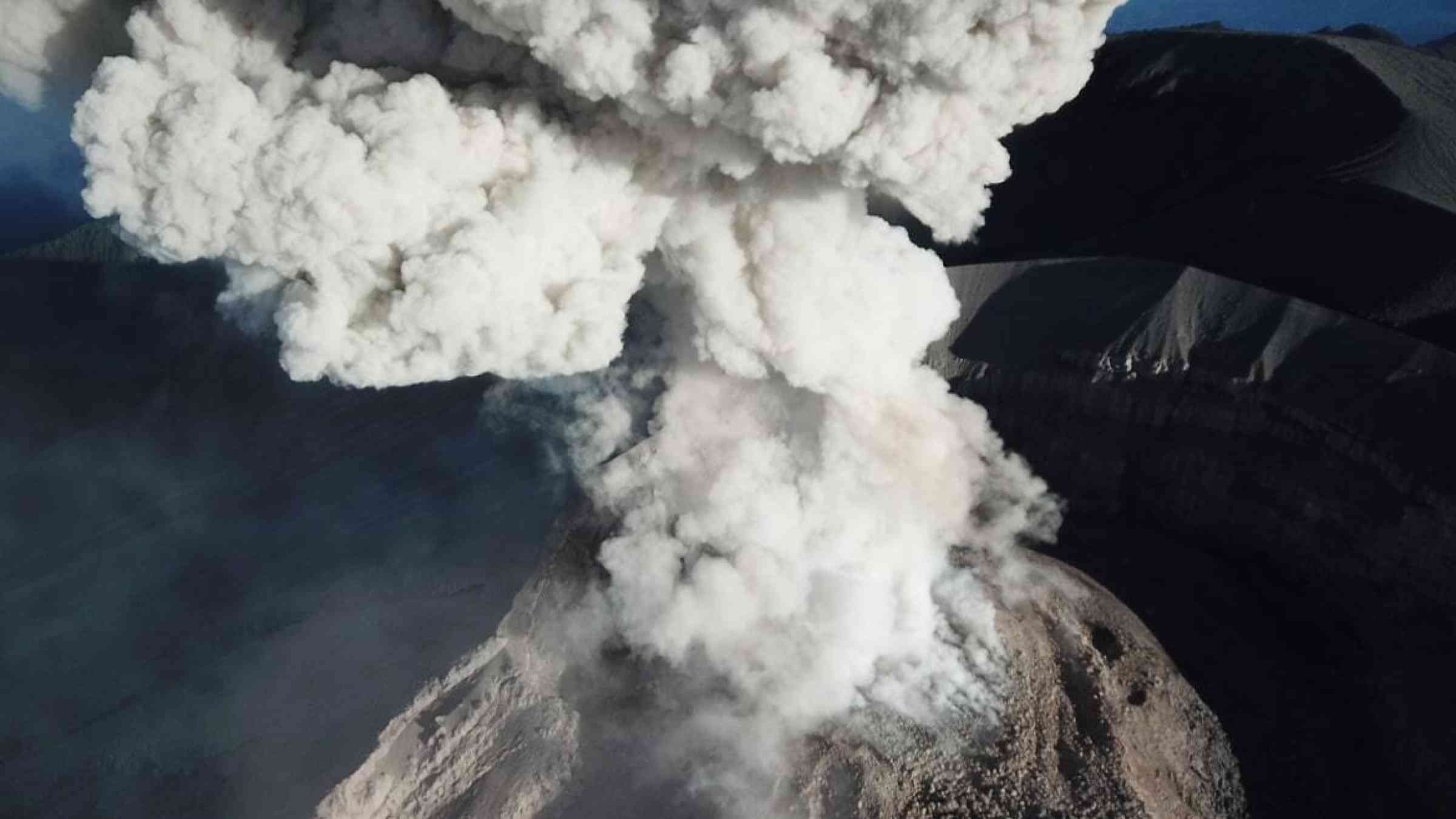 The ash column generated by Mount Semeru's eruption in Java, Indonesia